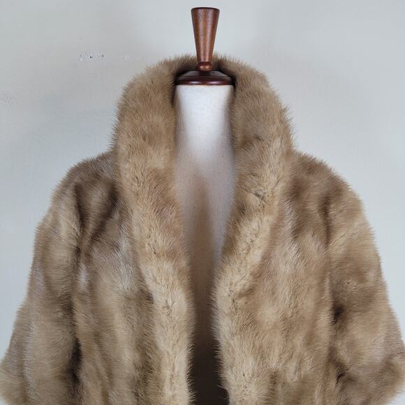 Vintage EMBA Royal Quality Pastel Natural Brown Mink Shawl Stole Wrap Cape Fur - Picture 2 of 10